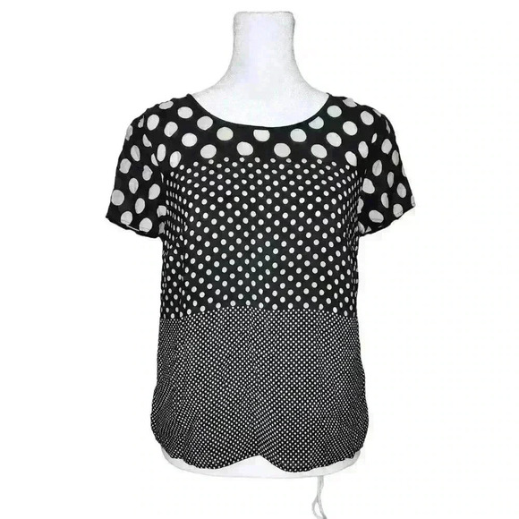 Talbots petite black and white polka dots blouse size petite small - Picture 1 of 6
